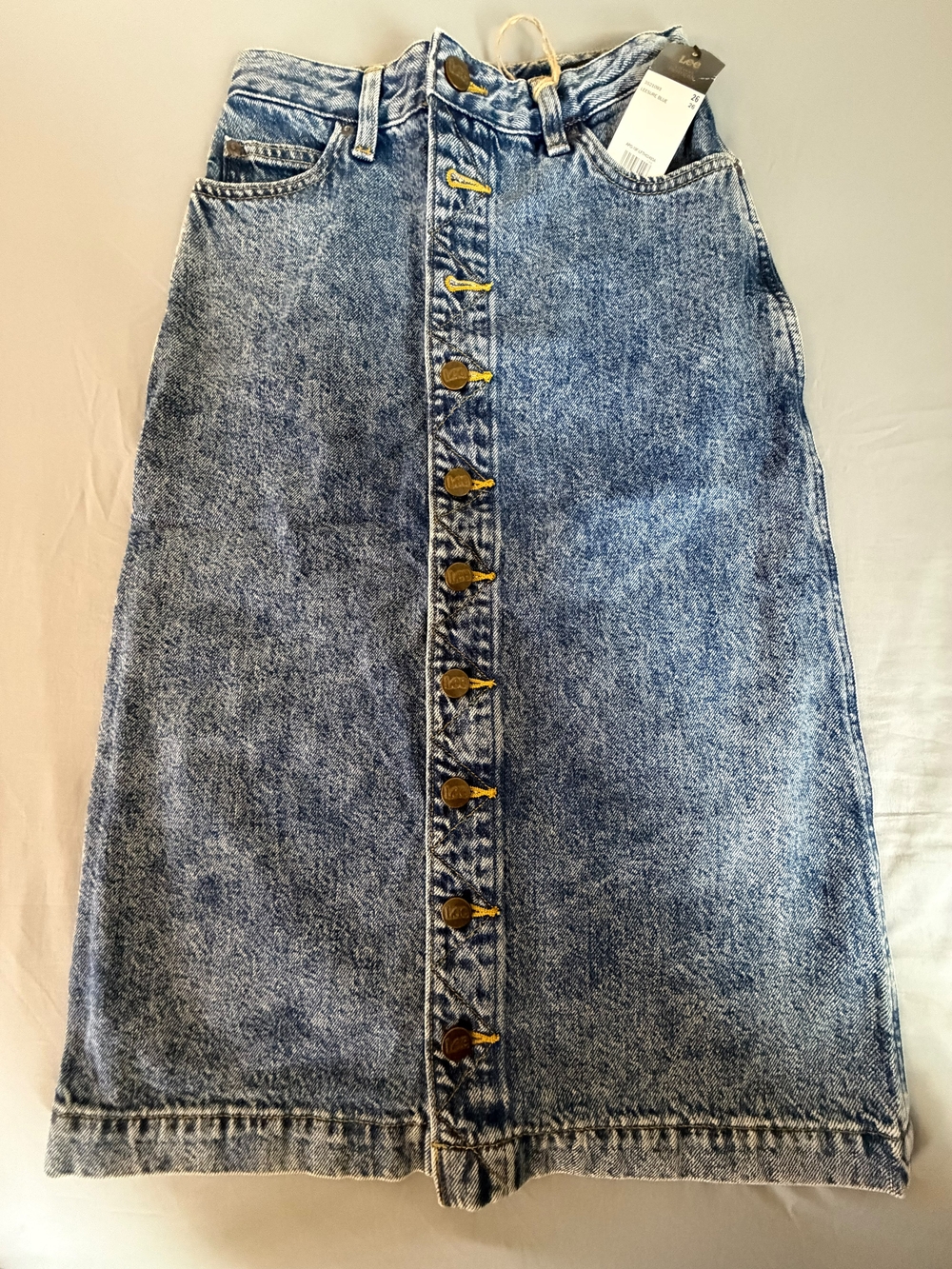 Lee High-Rise Midi Denim Skirt in Light Blue